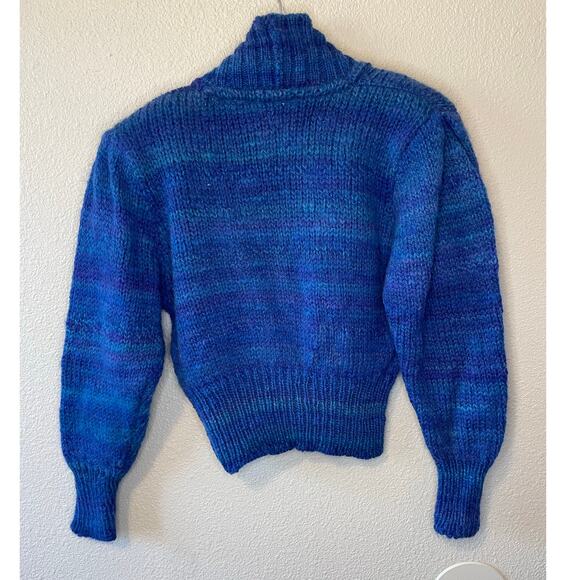 VTG Liz Claiborne Retro Blue Knit Wool Button Up Balloon Sleeve Cardigan Medium - Picture 2 of 13